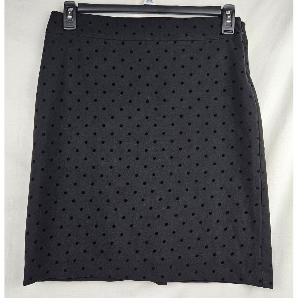 Wet Seal Black Flocked Velvet Polka Dot Pencil Skirt Side Zip Size Large